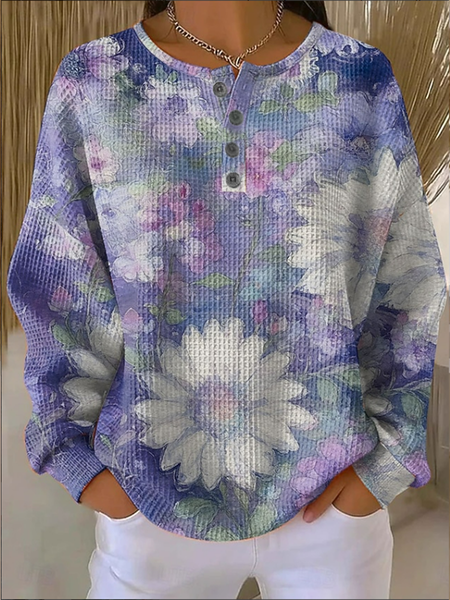Women Floral Crew Neck Printing Casual Spring/Fall Long Sleeve Sweatshirt, JustFashionNow Sweatshirts & Hoodies, color:Purple|size:5XL - Image 3