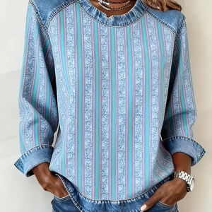 Women Abstract Crew Neck Printing Vintage Spring/Fall Long Sleeve Sweatshirt, JustFashionNow Sweatshirts & Hoodies, color:Blue|size:4XL