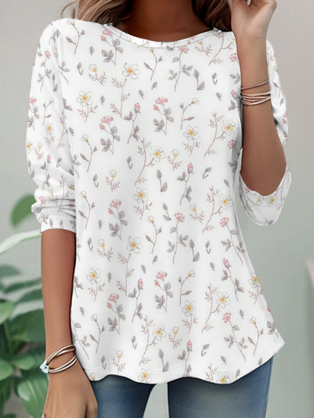 Women Floral Long Sleeve Tee T-shirt Crew Neck Casual Tunic Spring/Fall Top, JustFashionNow T-Shirts, color:White|size:XXL - Image 4