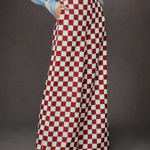 Urban High-Waisted Checkerboard Wide Leg Trousers, Pants, color:Red|size:XXL, Stylewe