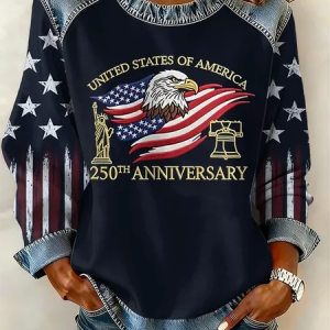 Women America Flag Crew Neck Printing Vintage Spring/Fall Long Sleeve Sweatshirt, JustFashionNow Sweatshirts & Hoodies, color:Black|size:4XL