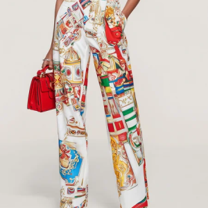 Urban Random Print Printing Straight Pants No Belt, Pants, color:Red|size:XXL, Stylewe