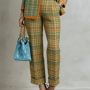 Plus Size Urban Plaid Printing Straight Pants, Plus Bottoms, color:As Picture|size:4X, Stylewe