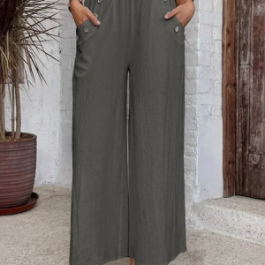 Women Plain Long Elastic Waist Pants Casual Spring/Fall Trousers, JustFashionNow Pants, color:Deep Gray|size:XXL
