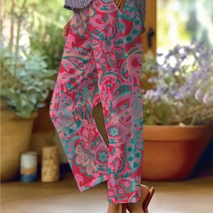 Women Paisley Ankle Pants Pants Casual Spring/Fall Trousers, JustFashionNow Pants, color:Pink|size:4XL