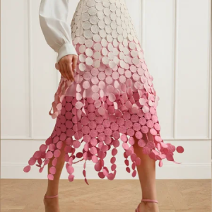 Urban Hollow Out Ombre Midi Skirt, Skirts, color:Pink|size:XXL, Stylewe