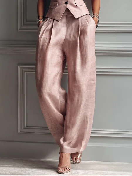 Casual Plain Straight Pants, Pants, color:Pink|size:XXL, Stylewe