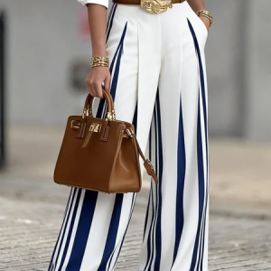 Plus Size Urban Regular Fit Pants, Plus Pants, color:Stripe|size:4X, Stylewe