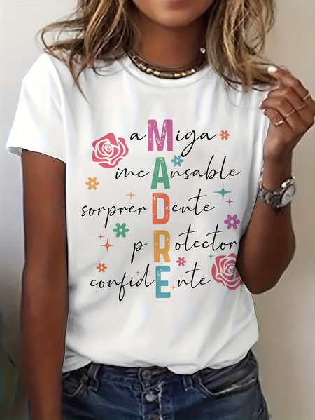 Women Text Letters Short Sleeve Tee T-shirt Crew Neck Printing Casual Graphic Tee Summer Top, JustFashionNow T-Shirts, color:White|size:XXL - Image 6