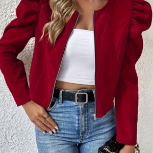 Women Plain Split Joint Long Sleeve Crew Neck Vintage Spring/Fall Jacket Outerwear, JustFashionNow Jackets, color:Red|size:4XL
