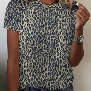 Women Leopard Short Sleeve Tee T-shirt Crew Neck Printing Casual Graphic Tee Summer Top, JustFashionNow T-Shirts, color:As Picture|size:XXL