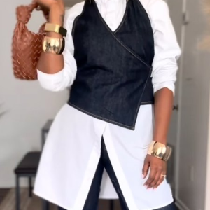 Casual Plain V Neck Denim Vest, Vests and Gilets, color:Blue|size:XXL, Stylewe