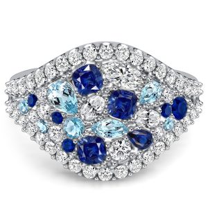 unique engagement rings - Italo Cluster Multi Cut Aquamarine & Blue Sapphire Unique Engagement Ring, Italo jewelry - Online Catalog