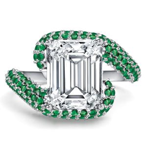 unique engagement rings - Italo Micro Pave Bypass Emerald Sapphire Emerald Cut Unique Engagement Ring, Italo jewelry - Online Catalog