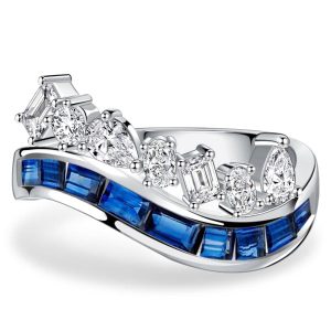 unique engagement rings - Italo Wave Blue Sapphire Multi Cut Unique Engagement Ring For Women, Italo jewelry - Online Catalog