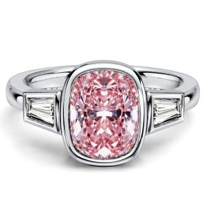 three stone engagement rings - Italo Bezel Setting Pink Sapphire Cushion Cut Three Stone Engagement Ring, Italo jewelry - Online Catalog