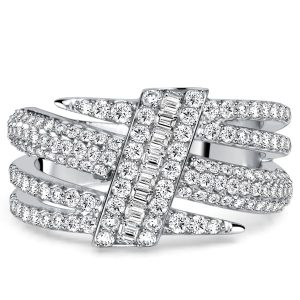 unique engagement rings - Italo Micro Pave Triple Row White Sapphire Unique Engagement Rings, Italo jewelry - Online Catalog