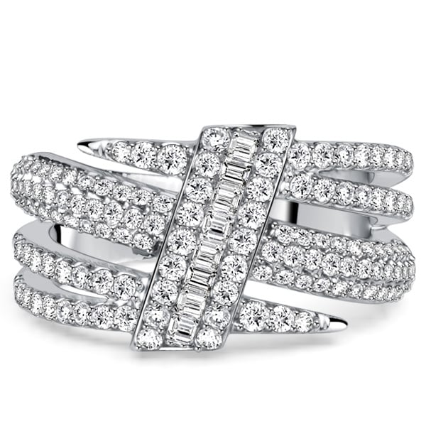 unique engagement rings - Italo Micro Pave Triple Row White Sapphire Unique Engagement Rings, Italo jewelry - Online Catalog