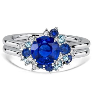 bridal sets - Italo Cluster Waterfall Blue Sapphire Engagement Ring Sets For Women, Italo jewelry - Online Catalog