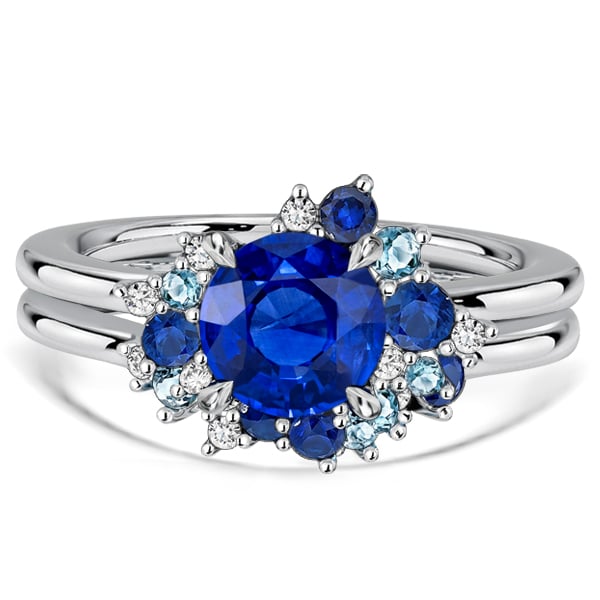 bridal sets - Italo Cluster Waterfall Blue Sapphire Engagement Ring Sets For Women, Italo jewelry - Online Catalog