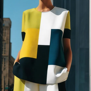 Casual Colorblock Printing Crew Neck Blouse, Blouses and Shirts, color:As Picture|size:XXL, Stylewe