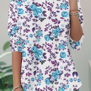 Women Floral Long Sleeve Tee T-shirt Crew Neck Casual Tunic Spring/Fall Top, JustFashionNow T-Shirts, color:White|size:XXL