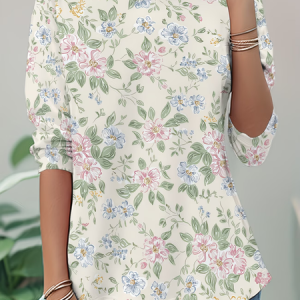 Women Floral Long Sleeve Tee T-shirt Crew Neck Casual Tunic Spring/Fall Top, JustFashionNow T-Shirts, color:Apricot|size:XXL