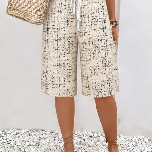 Women Plaid Fifth Pants Pants Casual Summer Trousers, JustFashionNow Pants, color:Apricot|size:5XL