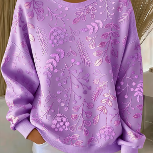 Women Floral Crew Neck Printing Casual Spring/Fall Long Sleeve Sweatshirt, JustFashionNow Sweatshirts & Hoodies, color:Purple|size:XXL