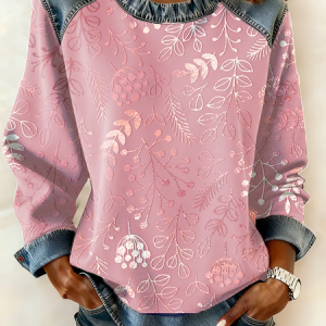 Women Floral Crew Neck Printing Vintage Spring/Fall Long Sleeve Sweatshirt, JustFashionNow Sweatshirts & Hoodies, color:Pink|size:4XL