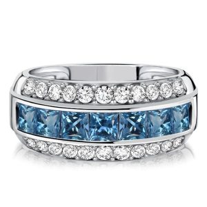 anniversary band - Italo Triple Row Princess Cut Blue Topaz Wedding Band For Women, Italo jewelry - Online Catalog