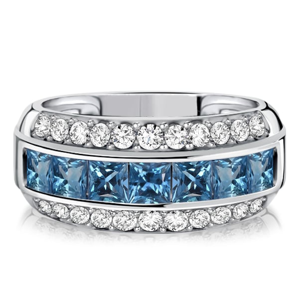 anniversary band - Italo Triple Row Princess Cut Blue Topaz Wedding Band For Women, Italo jewelry - Online Catalog