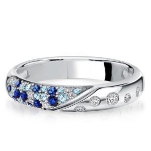 anniversary band - Italo Flush Setting Waterfall Blue Sapphire Half Eternity Band For Women, Italo jewelry - Online Catalog
