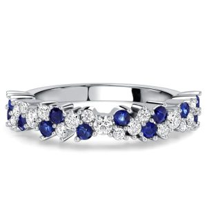 multi row band - Italo Floral Blue & White Sapphire Half Eternity Band For Women Waterfall Ring, Italo jewelry - Online Catalog