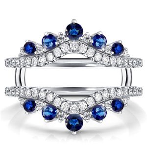 anniversary band - Italo Crown Blue & White Sapphire Ring Guard Enhancer Wedding Band For Women, Italo jewelry - Online Catalog