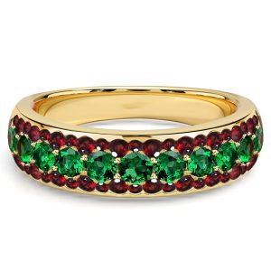 anniversary band - Italo Triple Row Garnet & Emerald Sapphire Half Eternity Band For Women, Italo jewelry - Online Catalog