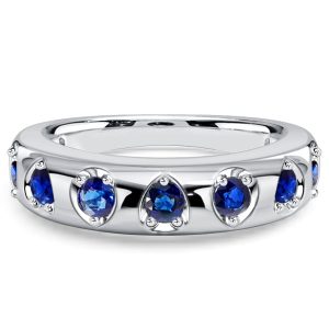 classic band - Italo Pear Shaped Blue Sapphire Round Cut Half Eternity Band For Women, Italo jewelry - Online Catalog