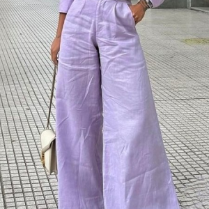 Urban Wide Leg Pocket Linen Pants, Pants, color:Light Purple|size:XS, Stylewe