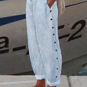 Women Striped Ankle Pants Pants Casual Spring/Fall Trousers, JustFashionNow Pants, color:Light Blue|size:5XL