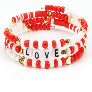 Valentine's Day Letter Bracelet Xoxo Polymer Clay Heart Love Gift Wrapped Polymer Clay Seed Bead Bracelet, JustFashionNow Bracelets, color:Color6|size:One-size