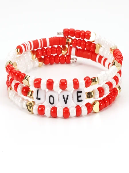 Valentine's Day Letter Bracelet Xoxo Polymer Clay Heart Love Gift Wrapped Polymer Clay Seed Bead Bracelet, JustFashionNow Bracelets, color:Color6|size:One-size