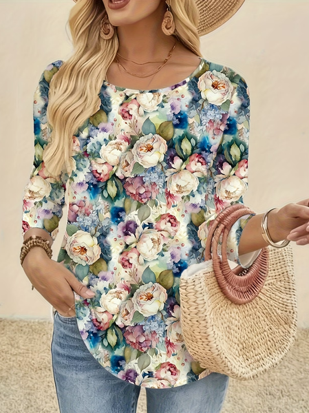 Women Floral Long Sleeve Tee T-shirt Crew Neck Printing Casual Graphic Tee Spring/Fall Top, JustFashionNow T-Shirts, color:As Picture|size:XXL - Image 2