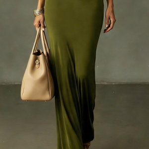 Urban Plain Maxi Skirt, Skirts, color:Army Green|size:XXL, Stylewe