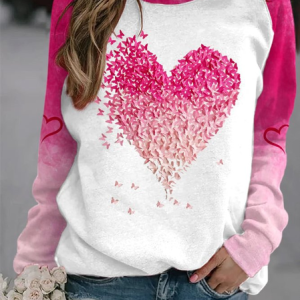 Women Heart/Cordate Crew Neck Vintage Spring/Fall Long Sleeve Sweatshirt, JustFashionNow Sweatshirts & Hoodies, color:Pink|size:XXL