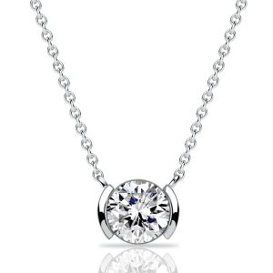 necklaces - Italo Half Bezel Round Cut Pendant Necklace For Women, Italo jewelry - Online Catalog