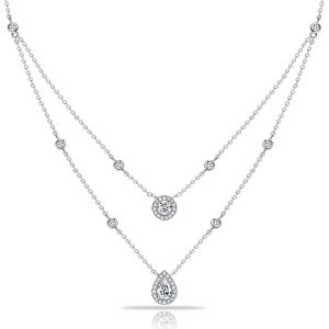 necklaces - Italo Halo Pear & Round Cut White Sapphire Layering necklaces For Women, Italo jewelry - Online Catalog