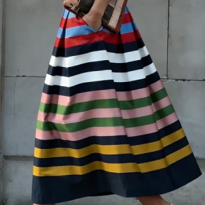 Urban Printing Striped Midi Skirt, Skirts, color:As Picture|size:XXL, Stylewe
