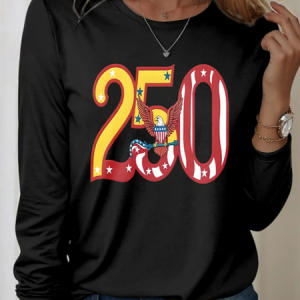 Women Independence Day (Flag) Long Sleeve Tee T-shirt Crew Neck Printing Casual Graphic Tee Spring/Fall Top, JustFashionNow T-Shirts, color:Black|size:XXL