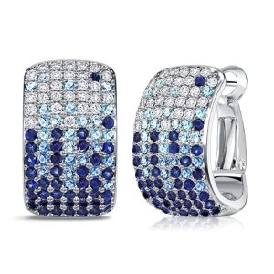 earrings - Italo Rectangle Micro Pave Blue Sapphire Hoop Earrings For Women, Italo jewelry - Online Catalog