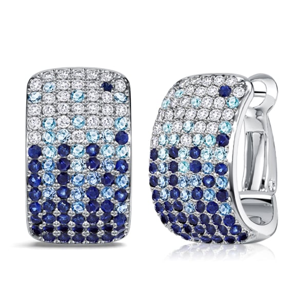 earrings - Italo Rectangle Micro Pave Blue Sapphire Hoop Earrings For Women, Italo jewelry - Online Catalog
